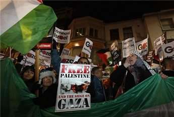 Pro-Palestinian demonstrators protest outside Israel