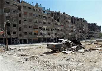 Image from Syria shows damage in Zamalka, a suburb of Damascus