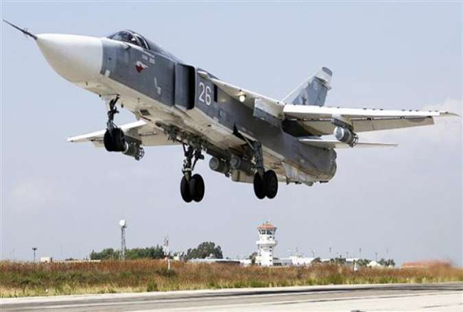 A Russian SU-24 fighter jet takes off from a Syrian airbase.