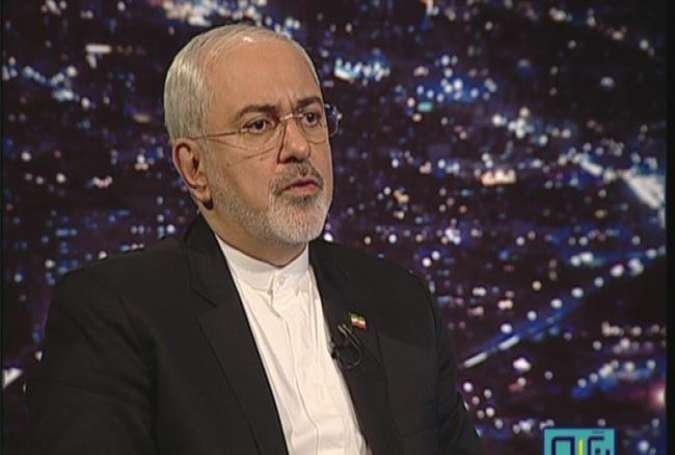 Iranian Foreign Minister Mohammad Javad Zarif speaks during a live interview broadcast on Iranian TV on January 18, 2016.