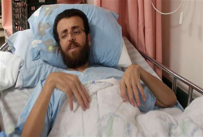 Hunger-striking Palestinian journalist Mohammed al-Qiq is seen in hospital on February 5, 2016.