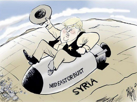 تمسخر حمله موشکی آمریکا به سوریه در کاریکاتورها