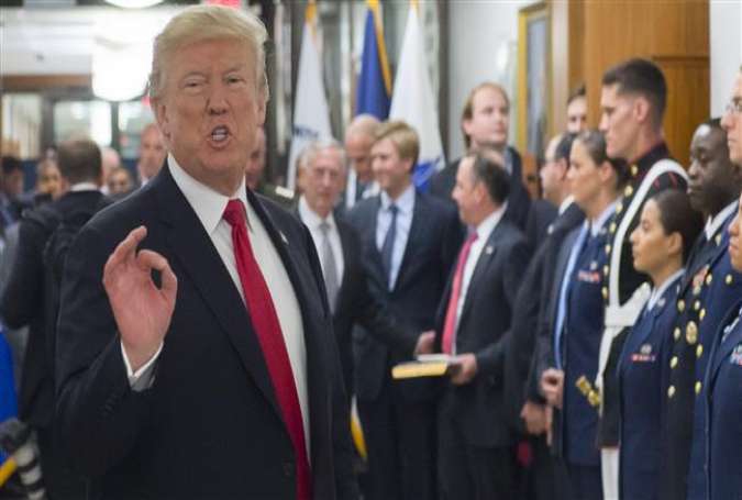 US President Donald Trump speaks to members of the US military following a meeting at the Pentagon in Washington, DC, July 20, 2017. (Photo by AFP)