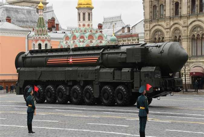 A Russian Yars RS-24 intercontinental ballistic missile system rides through Red Square during the Victory Day military parade in the capital Moscow on May 9, 2017. (Photo by AFP)
