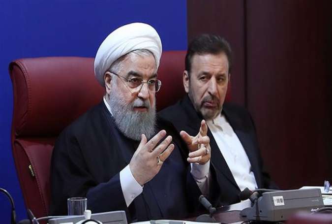 Iranian President Hassan Rouhani delivers an address at the country’s Ministry of Economic Affairs and Finance in Tehran, January 8, 2018.