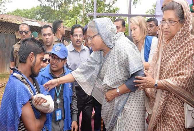 Bangladesh Prime Minister Sheikh Hasina visits a Rohingya refugee camp in Cox’s Bazar, near Myanmar’s border. (File photo)