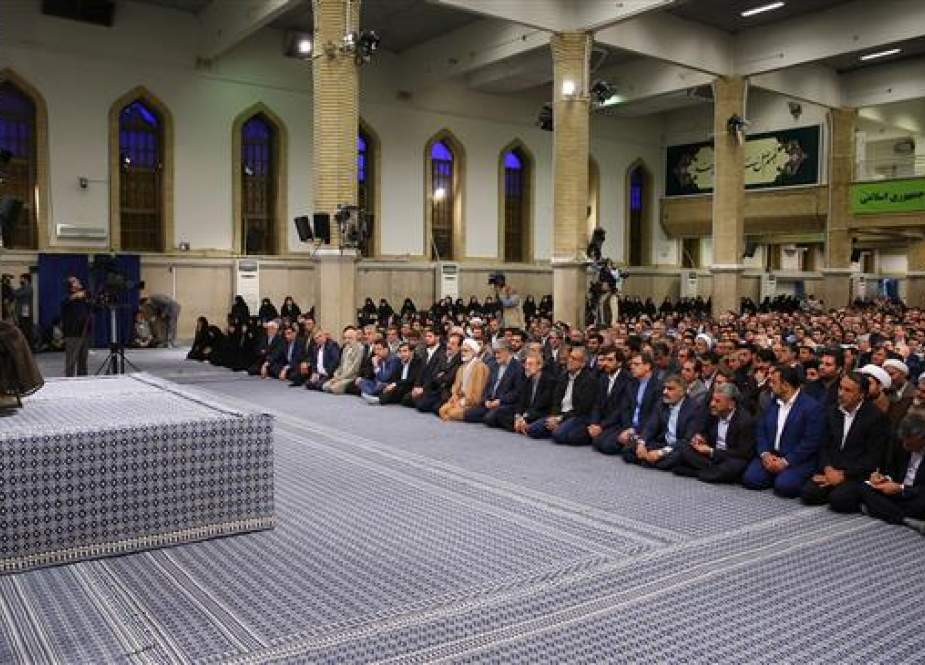 Leader of the Islamic Revolution Ayatollah Seyyed Ali Khamenei addresses Iranian parliamentarians in Tehran, June 20, 2018.
