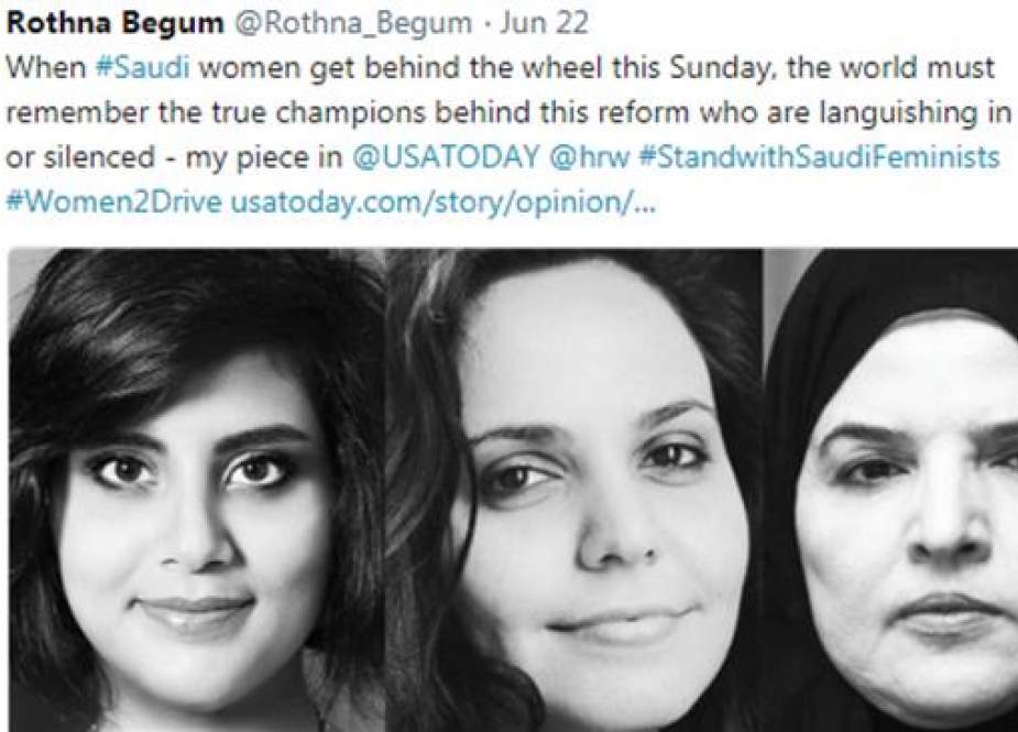 A June 22, 2018 tweet by Rothna Begum, the women