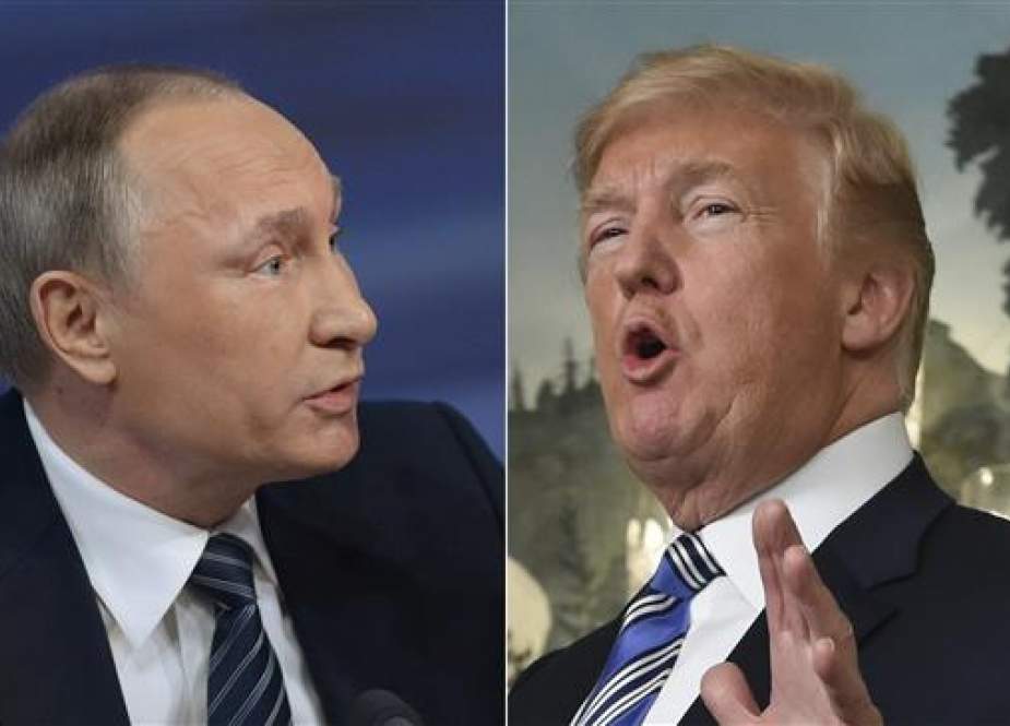 This combination of pictures created on March 26, 2018 shows Russian President Vladimir Putin (L) and US President Donald Trump. (Photo by AFP)