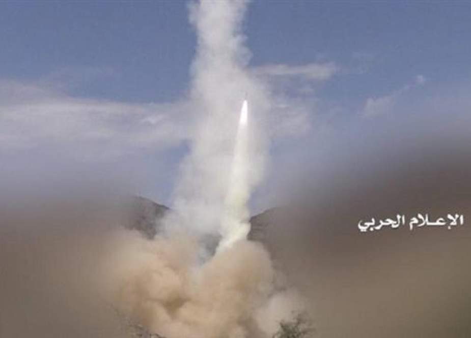 The photo, provided by the media bureau of Yemen’s Operations Command, shows a Yemeni missile shortly after launch.