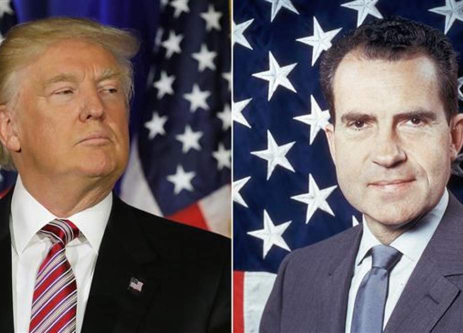 New poll finds that current US President Donald Trump (L) is as highly disliked by Americans as former president Richard Nixon prior to resigning following the Watergate scandal. (File photo)