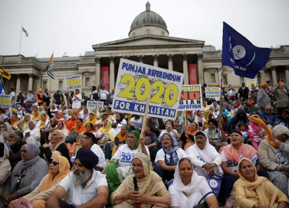 Members of the Sikh community gather to call for a referendum of the Sikh global community to establish India