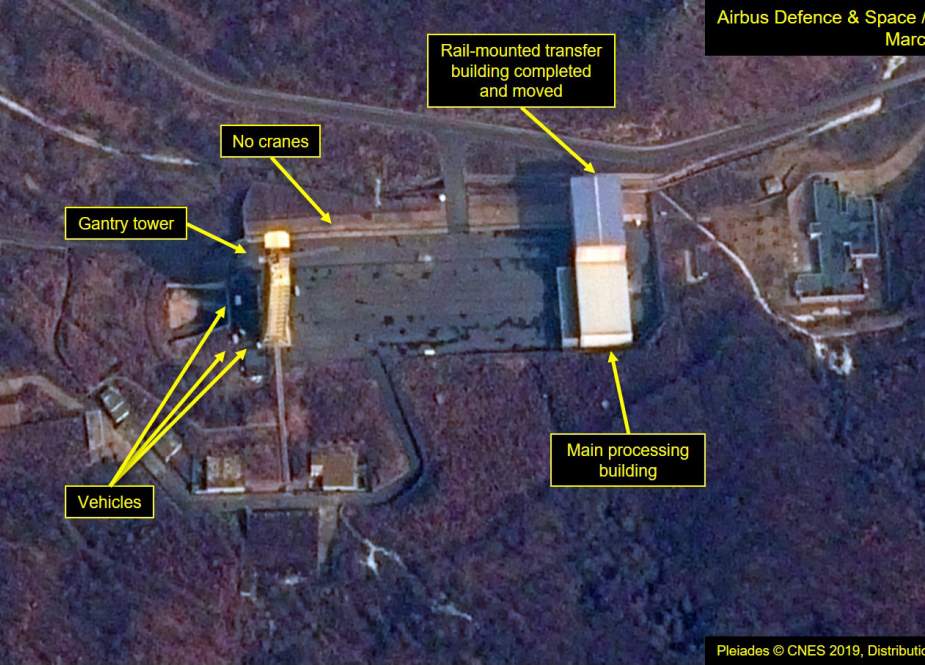 This satellite image provided by 2019 DigitalGlobe, a Maxar company, shows the Sohae Satellite Launching Station in North Korea, on March 2, 2019.