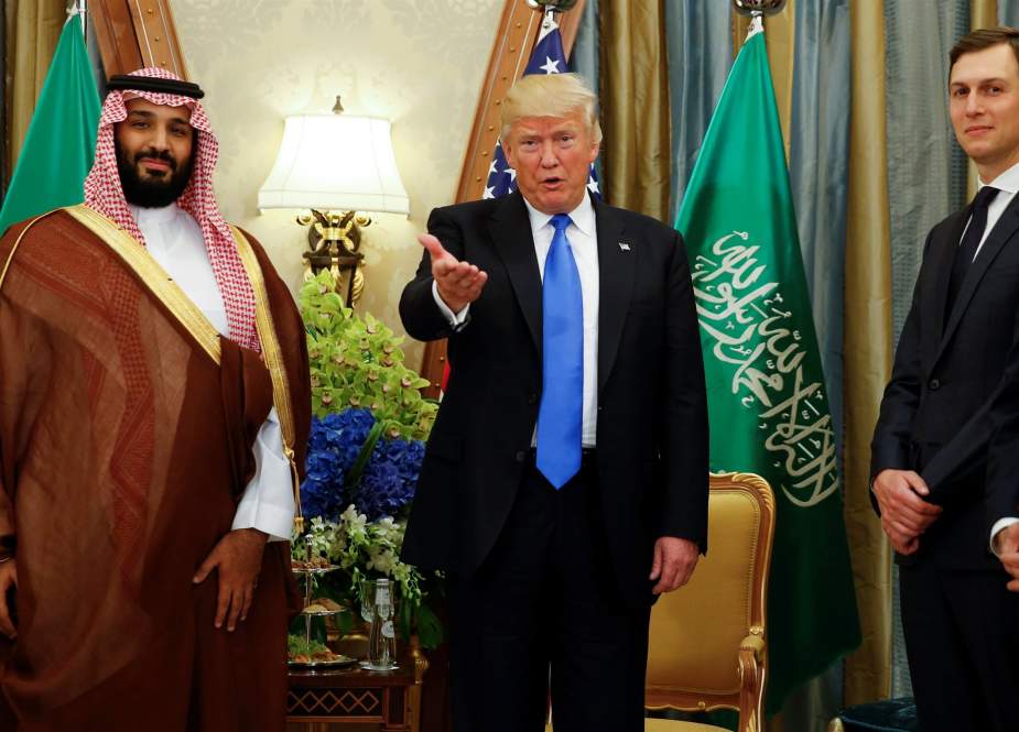 President Donald Trump, flanked by White House senior adviser Jared Kushner, meets with Saudi Arabia