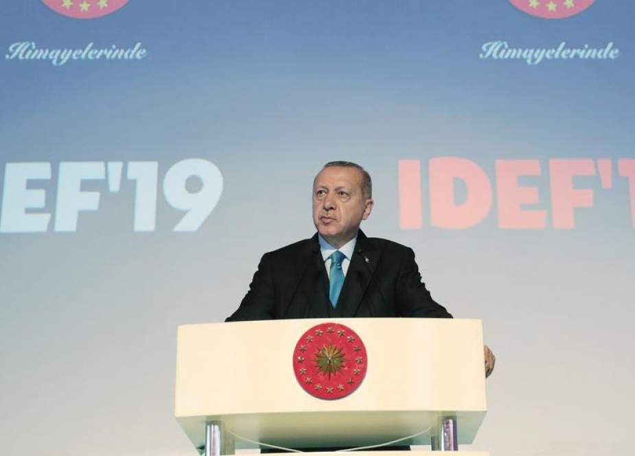 Turkish President Recep Tayyip Erdogan speaks at the 14th International Defense Industry Fair (IDEF
