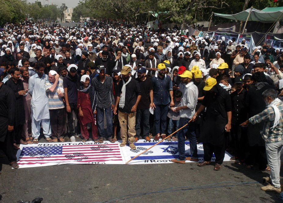 کراچی، نماز ظہرین کے بعد عزادارانِ امیر المومنینؑ کا امریکا، اسرائیل اور انکے حواریوں کیخلاف احتجاجی مظاہرہ