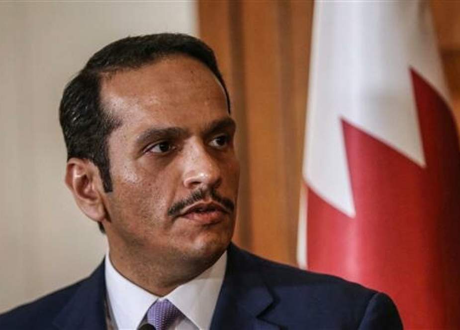 This handout picture release and taken on April 9, 2019 by the Turkish Foreign ministry press services shows Qatari Deputy Prime Minister and minister for Foreign Affairs Mohammed bin Abdulrahman Al Thani speaking during a press conference. (Photo by AFP)