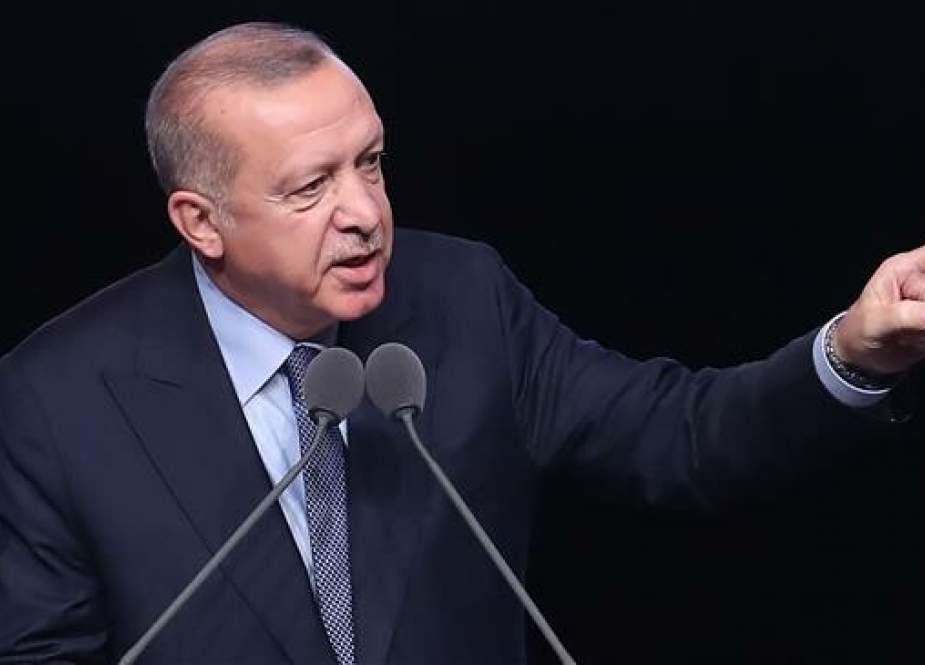 Turkish President Recep Tayyip Erdogan makes a speech during 2019 Fuat Sezgin Year Meeting at the Bestepe People