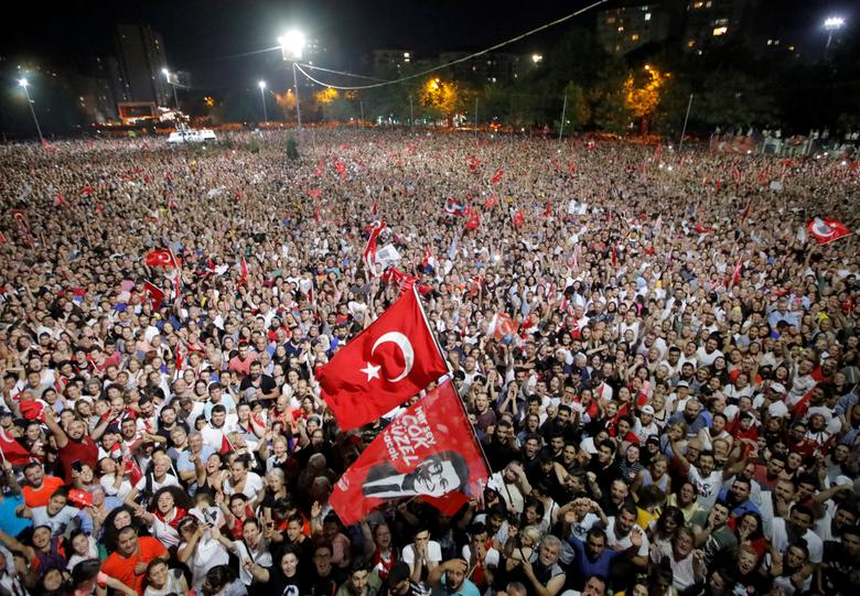 Supporters attend a rally of Ekrem Imamoglu, mayoral candidate of the main opposition Republican People's Party (CHP), in Beylikduzu district, in Istanbul, Turkey, June 23, 2019. Turkey's opposition has dealt President Tayyip Erdogan a stinging blow by w
