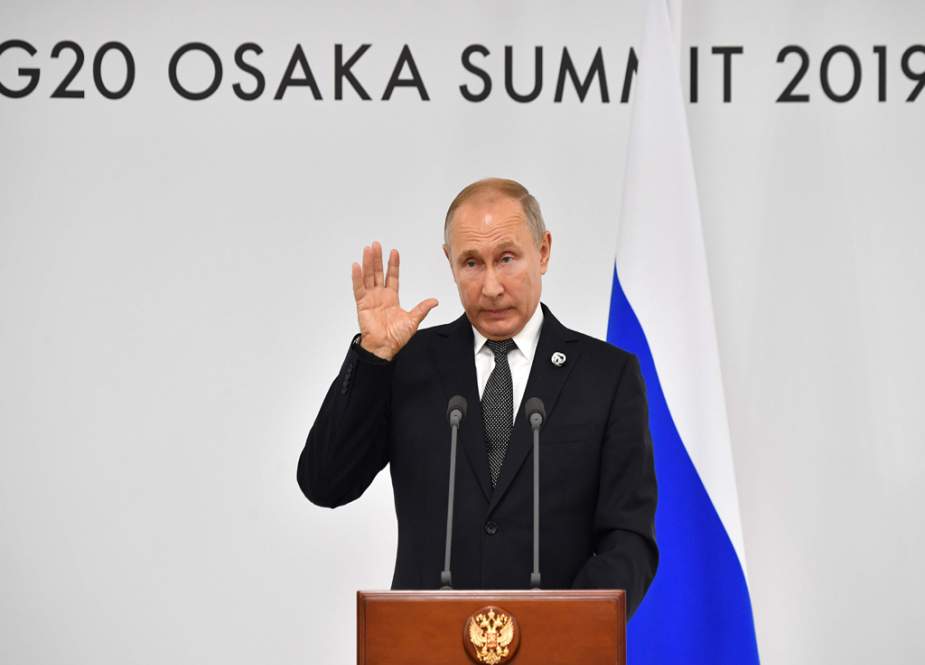 Russian President Vladimir Putin speaks during his press conference on the sidelines of the G20 summit in Osaka, Japan, on June 29, 2019. (Photo by AFP)