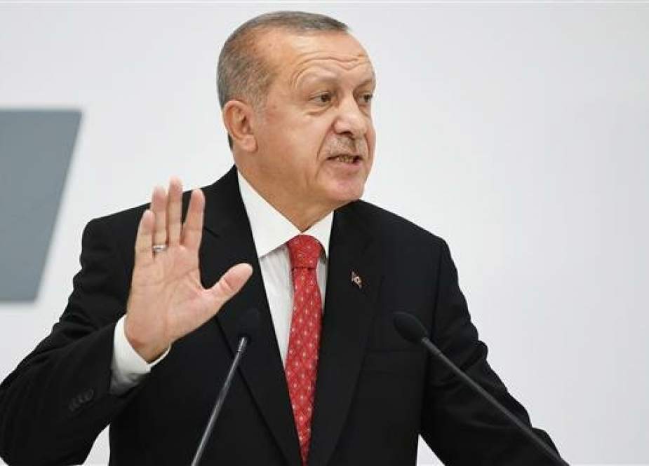 Turkish President Recep Tayyip Erdogan speaks at a press conference following the G20 Osaka Summit in Osaka, Japan, on June 29, 2019. (Photo by AFP)