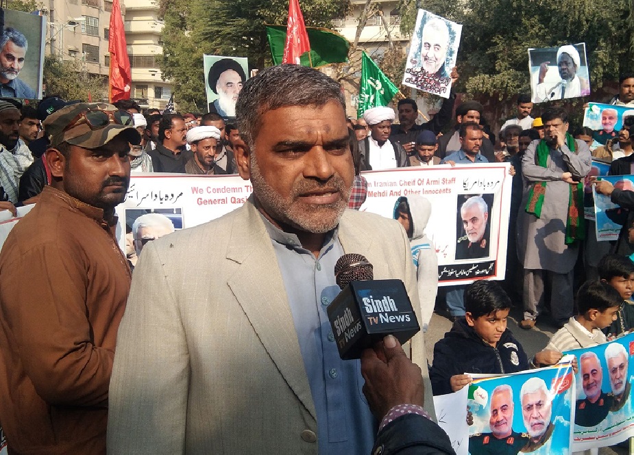 حیدرآباد، اصغریہ تحریک اور اے ایس او کا قاسم سلیمانی اور ابومہدی مہندس کی شہادت کیخلاف احتجاج