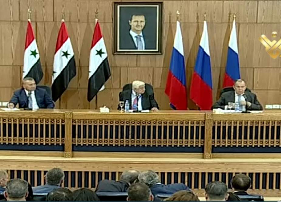 Syria Deputy Prime Minister, Foreign and Expatriates Walid Al-Moallem and the Russian delegation.png