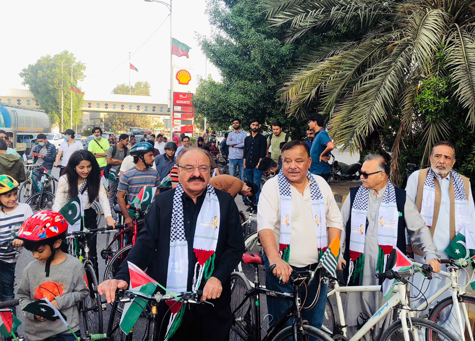 کراچی، فلسطین فاؤنڈیشن پاکستان کے زیر اہتمام یکجہتی فلسطین سائیکل ریلی کا انعقاد