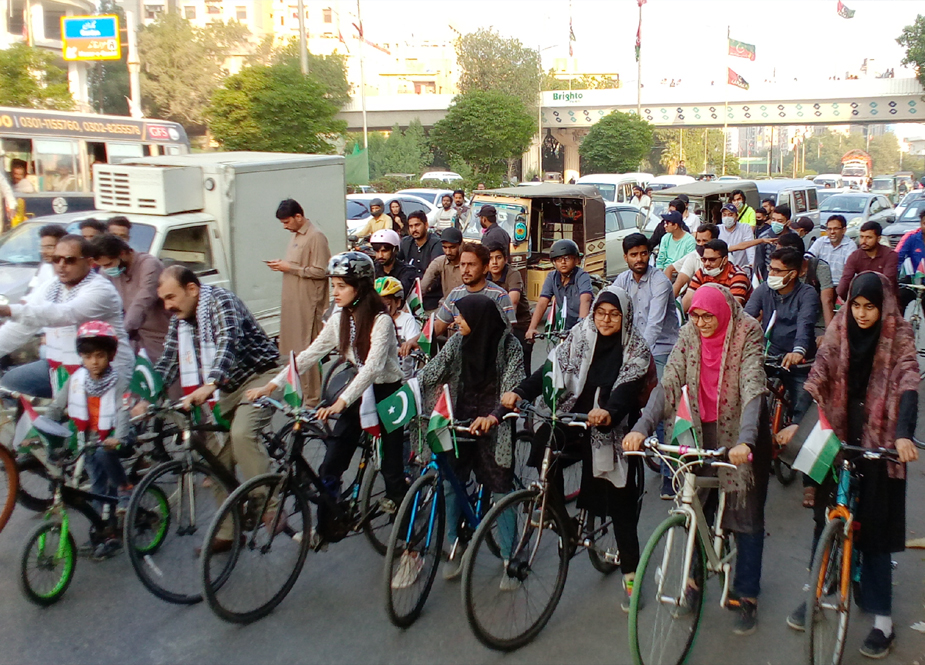 کراچی، فلسطین فاؤنڈیشن پاکستان کے زیر اہتمام یکجہتی فلسطین سائیکل ریلی کا انعقاد