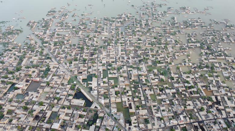 A general view of the submerged houses, following rains and floods during the monsoon season in Dera Allah Yar, District Jafferabad, Pakistan September 1, 2022.
