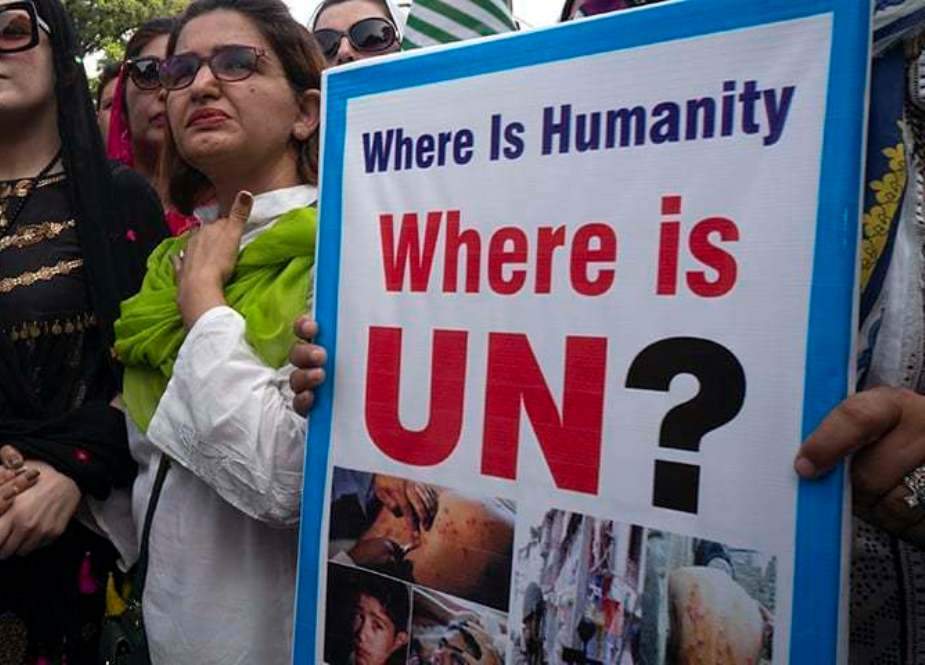 اقوام متحدہ کے دفتر کے سامنے کشمیریوں کی ریلی