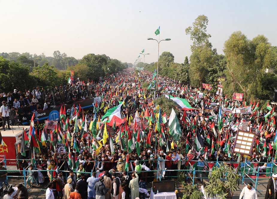 لاہور میں جماعت اسلامی کے غزہ مارچ کے مناظر