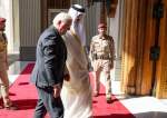 Sheikh Tamim bin Hamad Al Thani, Emir of Qatar, welcomes Federal President Frank-Walter Steinmeier for talks in front of the Emir