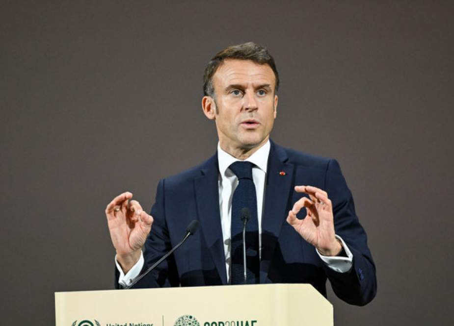 Emmanuel Macron speaks at the UNFCCC COP28 Climate Conference at Expo City Dubai