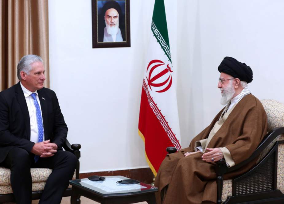 Leader of the Islamic Revolution Ayatollah Seyyed Ali Khamenei (R) receives Cuban President Miguel Díaz-Canel in Tehran